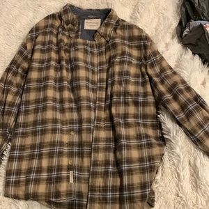 Weatherproof brown/beige+baby blue flannel. Size L/G